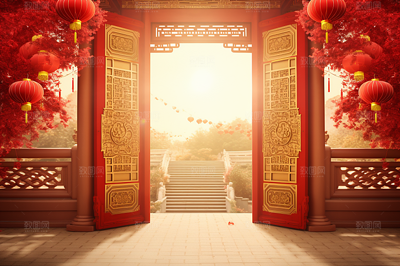 中式传统门楼直播中国风背景图