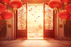 中式传统门楼火热中国风背景图
