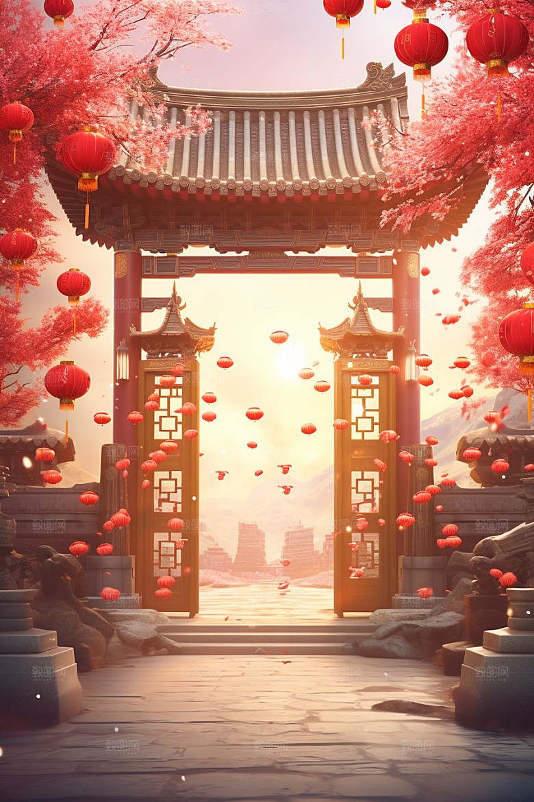 中式传统门楼直播中国风背景图