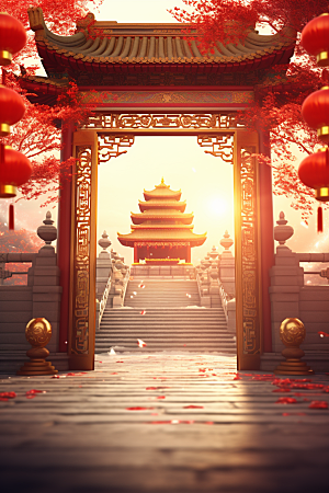 中式传统门楼喜庆开业背景图