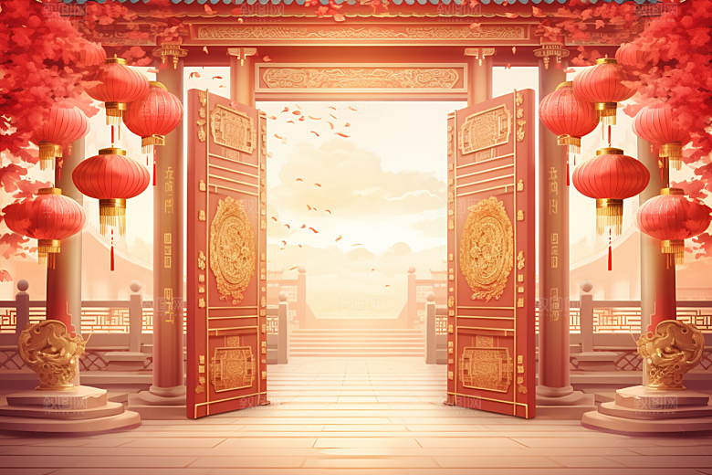 中式传统门楼中国风开业大吉背景图