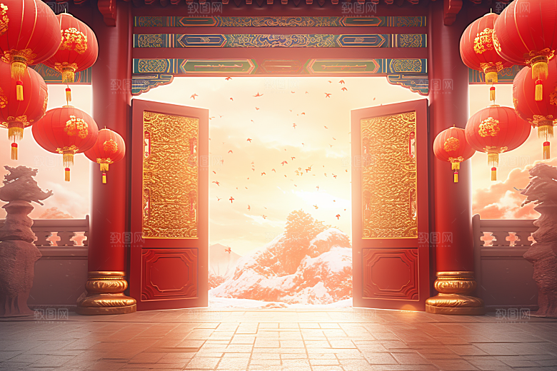 中式传统门楼开业大吉开业背景图