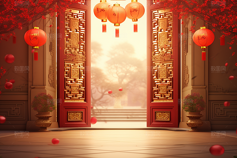 中式传统门楼喜庆直播背景图