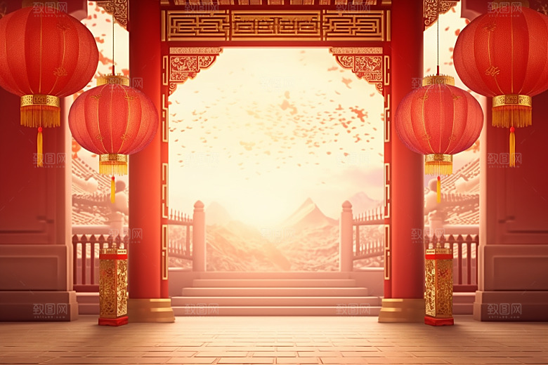 中式传统门楼中国风国潮背景图