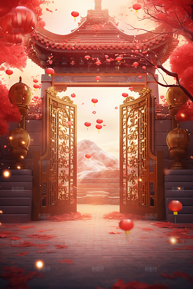 中式传统门楼开业中国风背景图