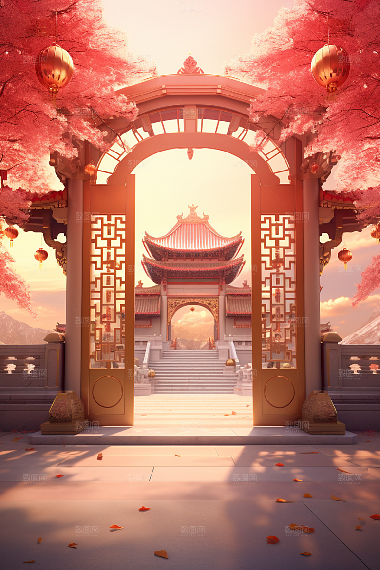 中式传统门楼中国风开业大吉背景图