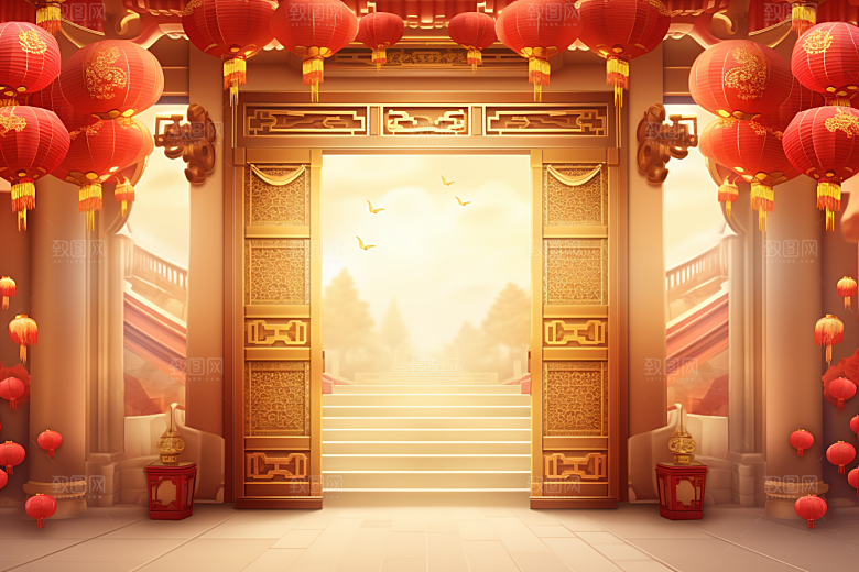 中式传统门楼中国风促销背景图
