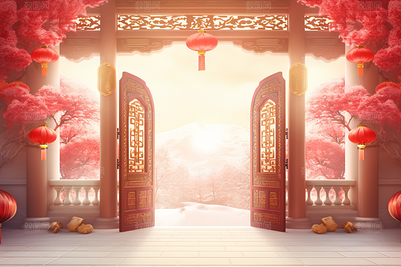中式传统门楼热卖喜庆背景图