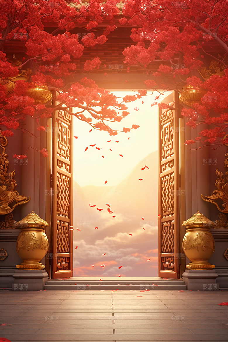 中式传统门楼直播开业背景图