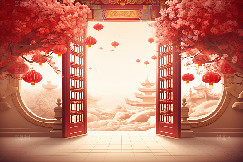 中式传统门楼开业大吉热卖背景图