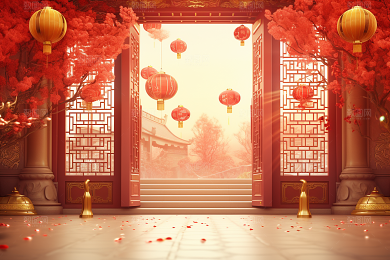 中式传统门楼开业开业大吉背景图