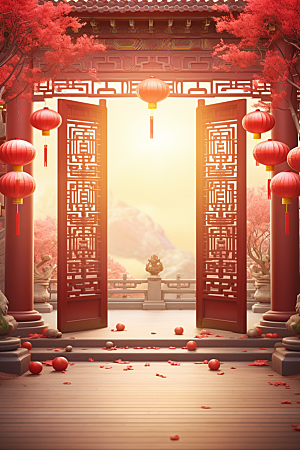 中式传统门楼喜庆热卖背景图
