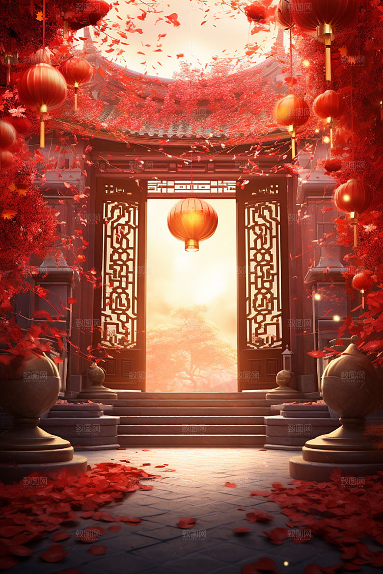 中式传统门楼直播热卖背景图