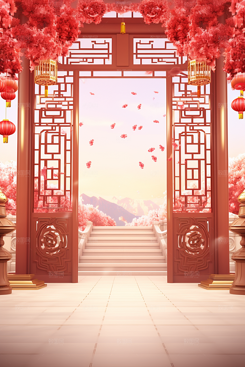 中式传统门楼开业热卖背景图