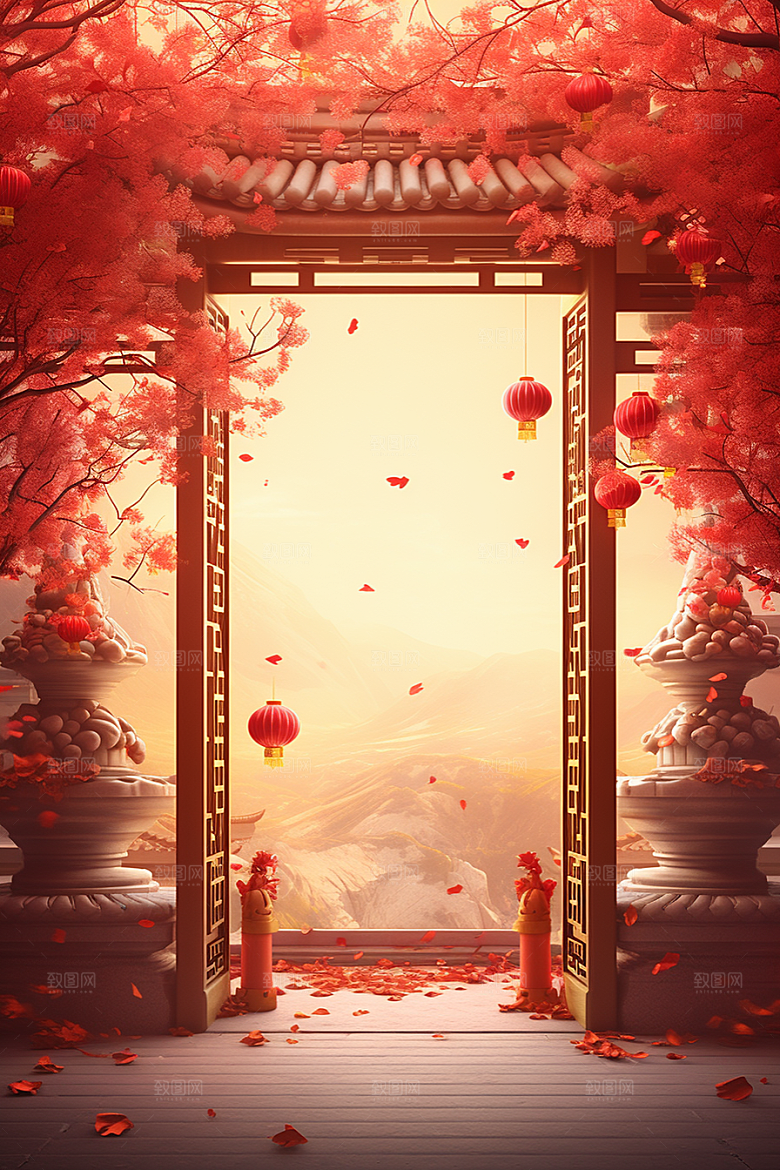 中式传统门楼中国风直播背景图