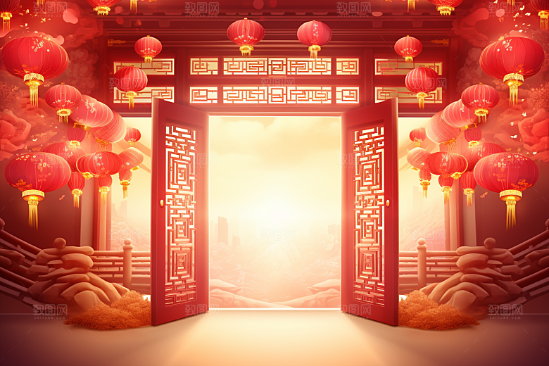 中式传统门楼热卖促销背景图