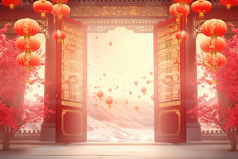 中式传统门楼开门红热卖背景图