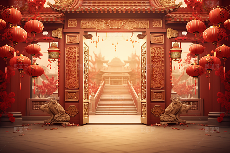中式传统门楼促销中国风背景图