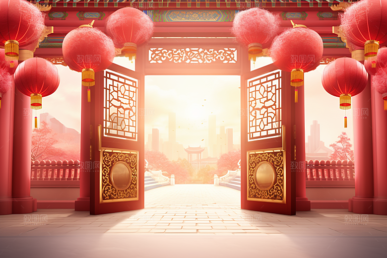 中式传统门楼中国风国潮背景图