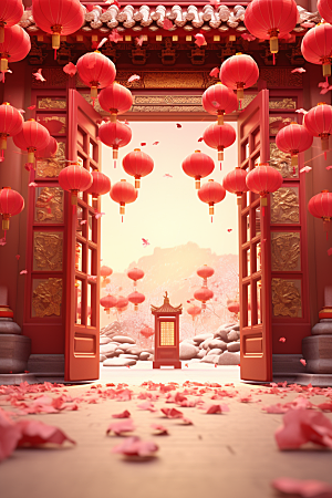 中式传统门楼直播热卖背景图