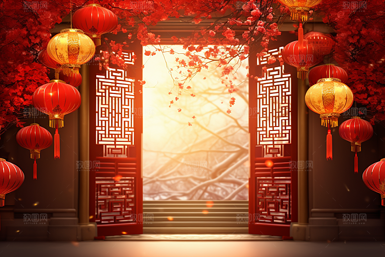 中式传统门楼开门红热卖背景图