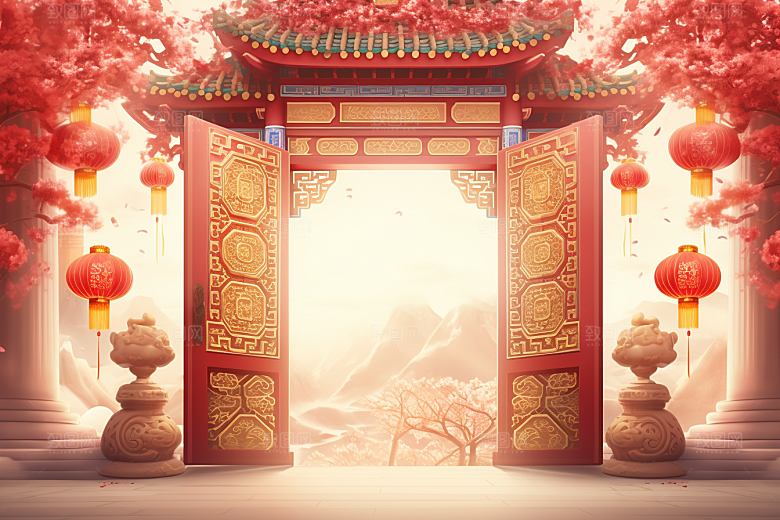 中式传统门楼中国风国潮背景图