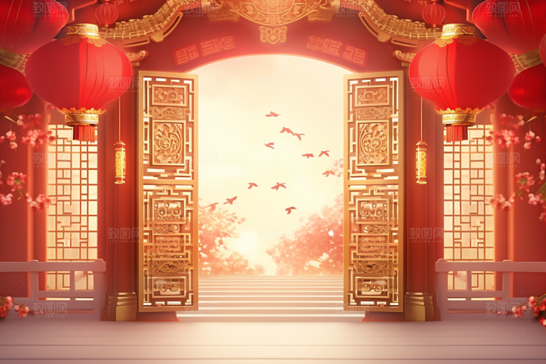 中式传统门楼热卖国潮背景图