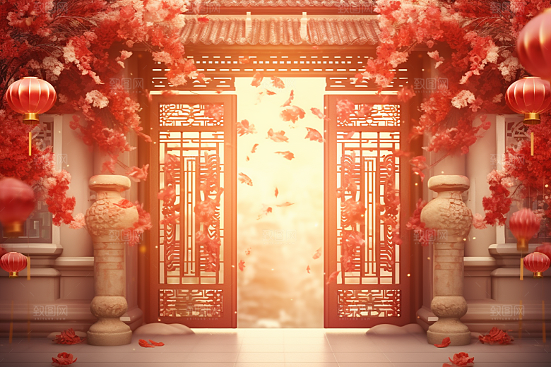 中式传统门楼中国风促销背景图