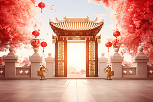 中式传统门楼开业大吉中国风背景图