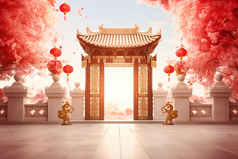 中式传统门楼开业大吉中国风背景图