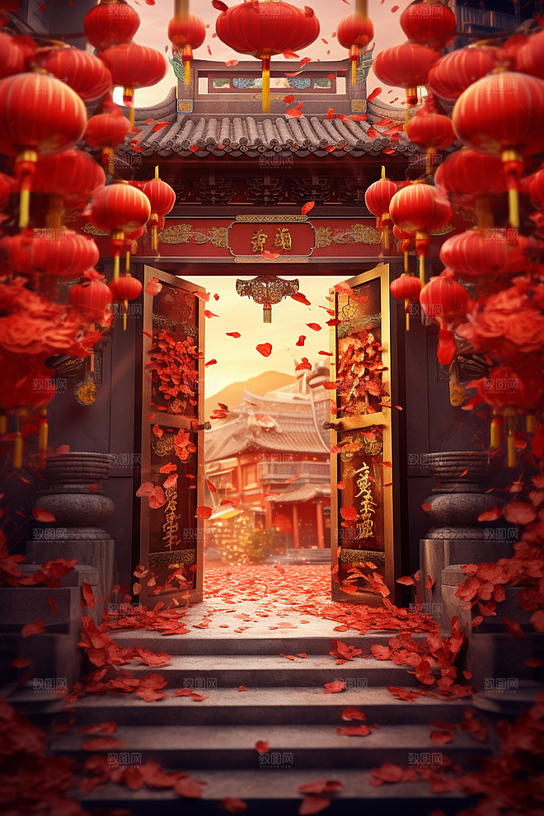 中式传统门楼直播促销背景图