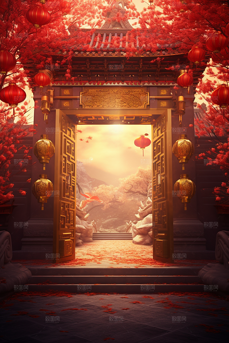 中式传统门楼促销热卖背景图