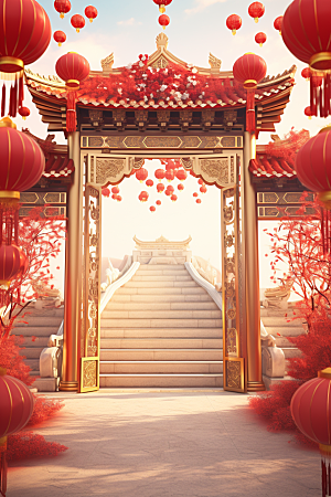 中式传统门楼热卖直播背景图