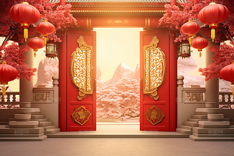 中式传统门楼开业中国风背景图