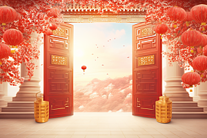 中式传统门楼开业中国风背景图