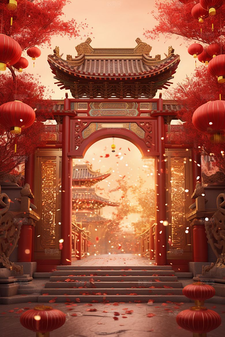 中式传统门楼热卖促销背景图