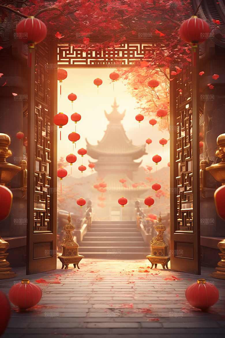 中式传统门楼开业直播背景图