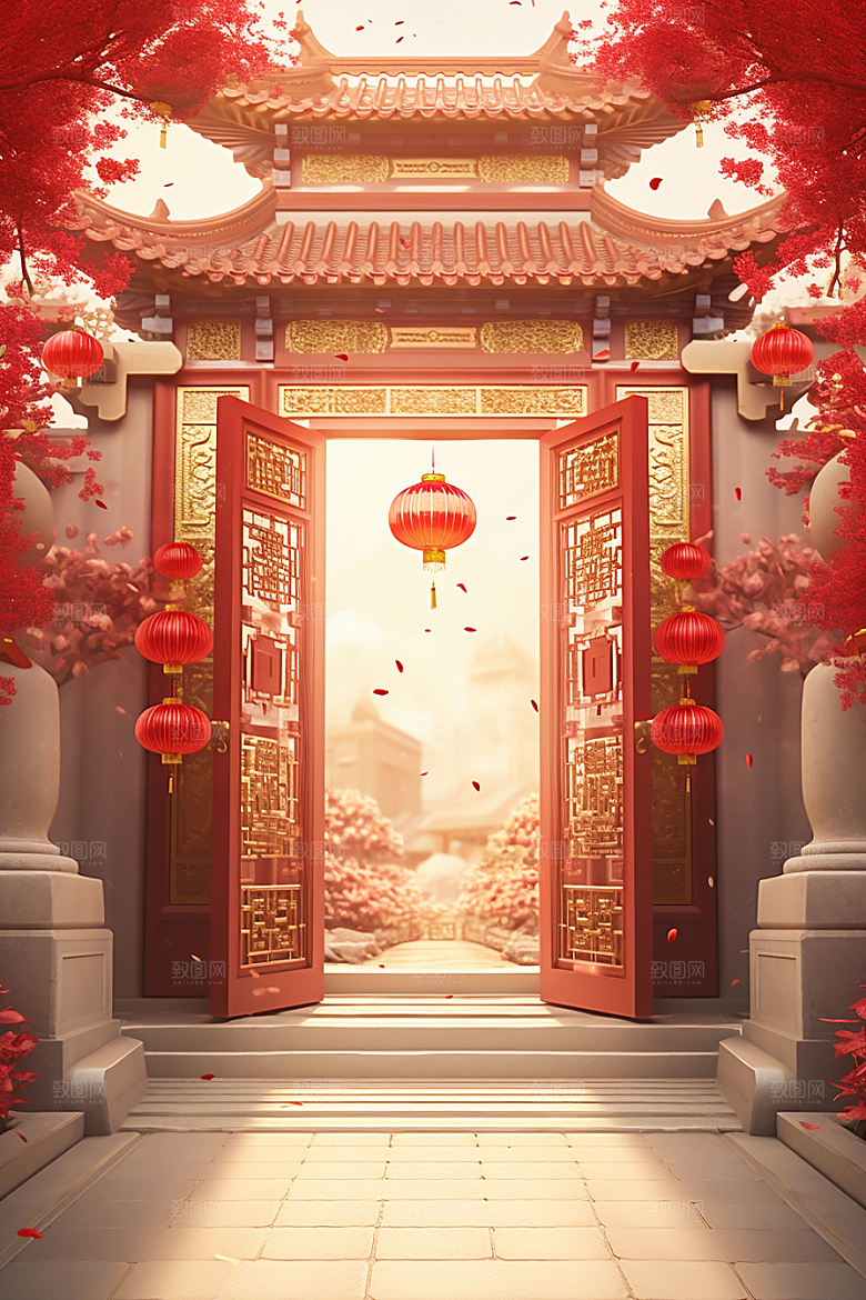 中式传统门楼热卖国潮背景图