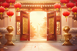 中式传统门楼中国风开门红背景图
