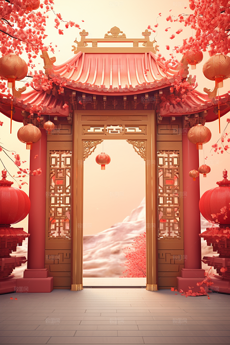 中式传统门楼开门红热卖背景图