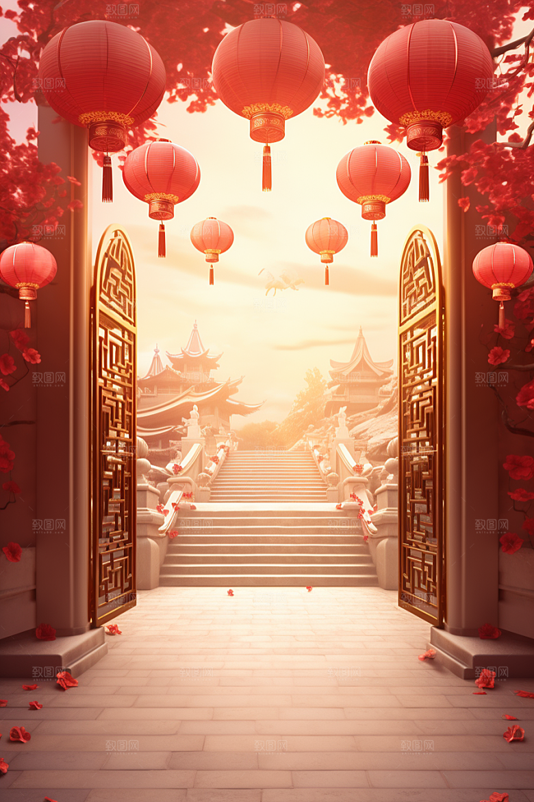 中式传统门楼喜庆开业背景图