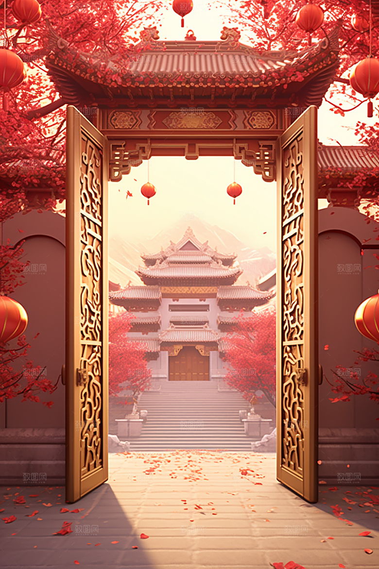 中式传统门楼开业开业大吉背景图