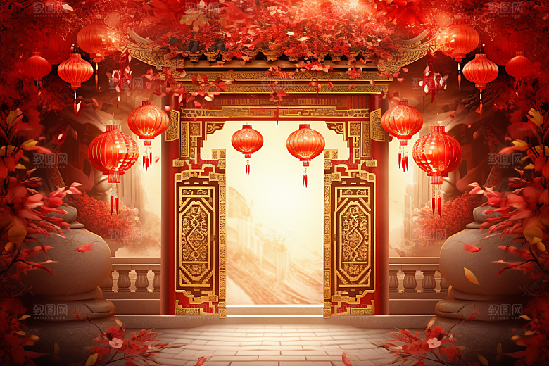 中式传统门楼国潮中国风背景图