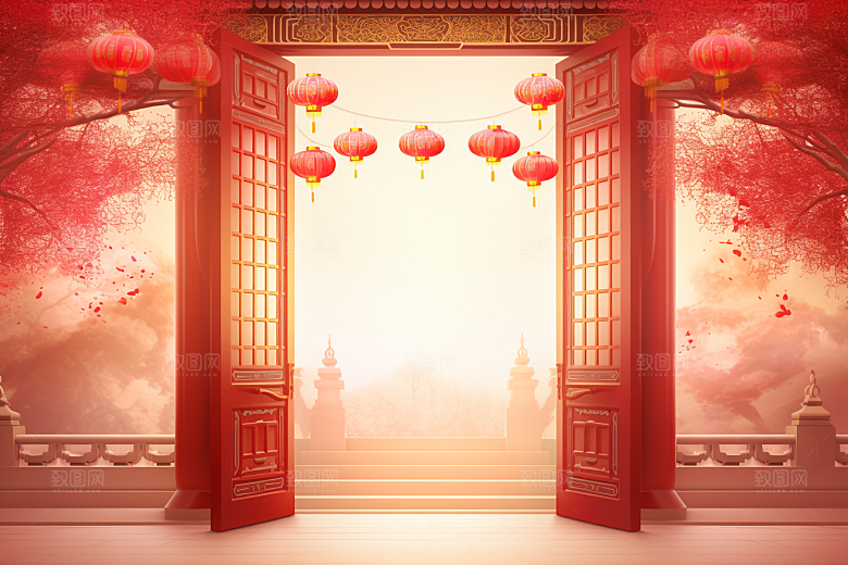 中式传统门楼开业喜庆背景图