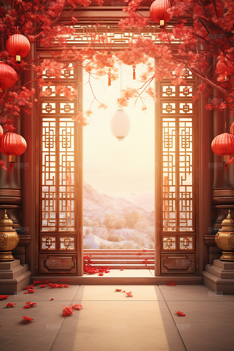 中式传统门楼直播促销背景图