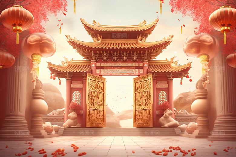 中式传统门楼开业大吉中国风背景图
