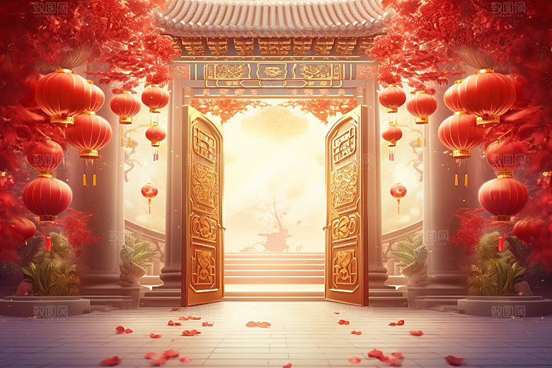 中式传统门楼中国风促销背景图