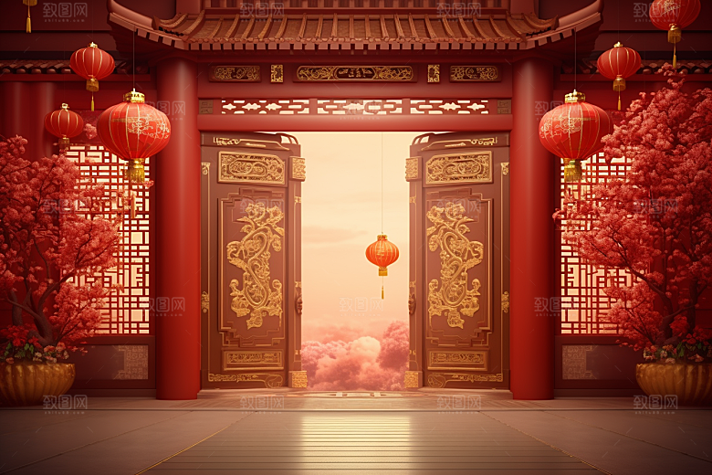 中式传统门楼中国风直播背景图