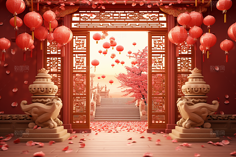 中式传统门楼热卖开业大吉背景图