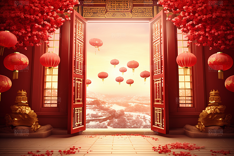 中式传统门楼热卖促销背景图